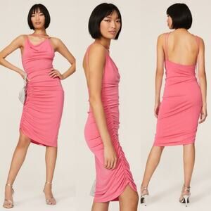 The Andamane Irina Draped Midi Dress in Coral Pink, Sz 40 / US 2-4